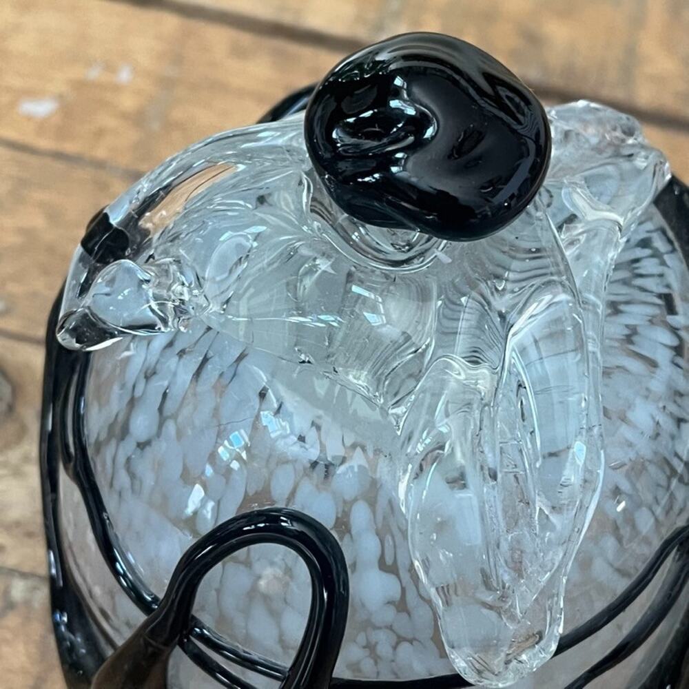 Hand-Blown Art Glass Clear Abstract Sculpture Black Drip Glass 5.5" - Picture 7 of 8
